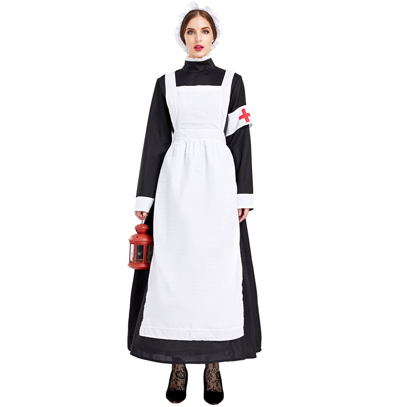 Womens Great War Nurse Costumes Long Sleeve Halloween Roleplay Outfits  Costum